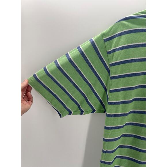 Vintage Tommy Hilfiger Men's Green & Blue Striped Polo Shirt Short Sleeve - Picture 5 of 9